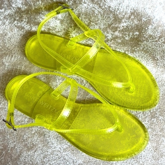 Brand New Stuart Weitzman Jelly Florescent Yellow Thong Ankle Strap Sandals - Picture 6 of 14